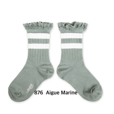 【collegien】8471  Nicole- Ribbed Varsity Crew Socks with Lace Trim