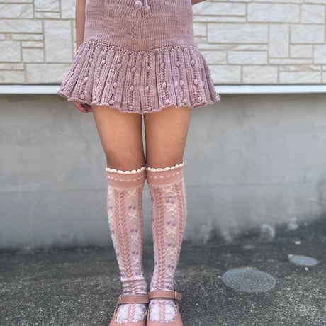 【 Collegien 】Cerise - Jacquard Cherries and Bows Knee-high Socks