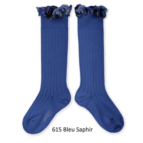 【 Collegien 】2967 Eglantine -  Embroidered Ruffle Ribbed Knee-high Socks