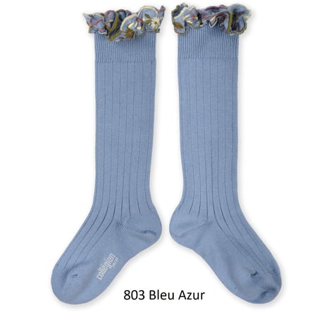 【 Collegien 】2967 Eglantine -  Embroidered Ruffle Ribbed Knee-high Socks