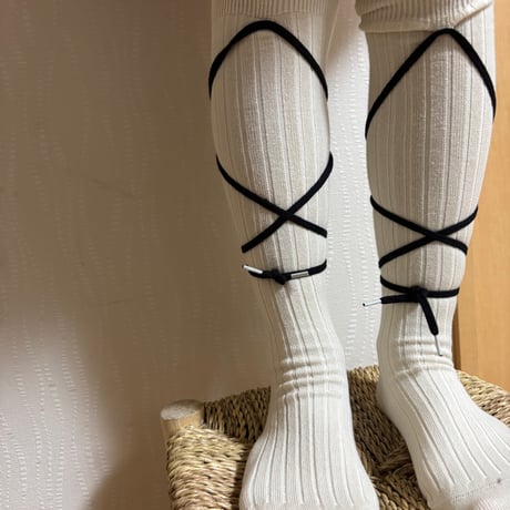 【Collégien 】 2990 Anastasie- Lace-up Ribbed Knee-high Socks