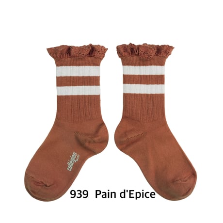 【collegien】8471  Nicole- Ribbed Varsity Crew Socks with Lace Trim