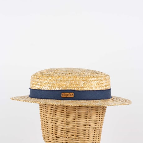 【Popelin】Mod.63.4_Navy blue linen Natural straw hat