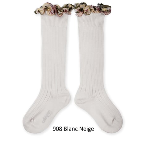 【 Collegien 】2967 Eglantine -  Embroidered Ruffle Ribbed Knee-high Socks