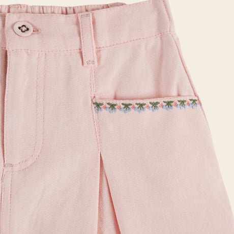 【Emile et Ida】 CANVAS CHERRY EMBROIDERED SKIRT - MACARON
