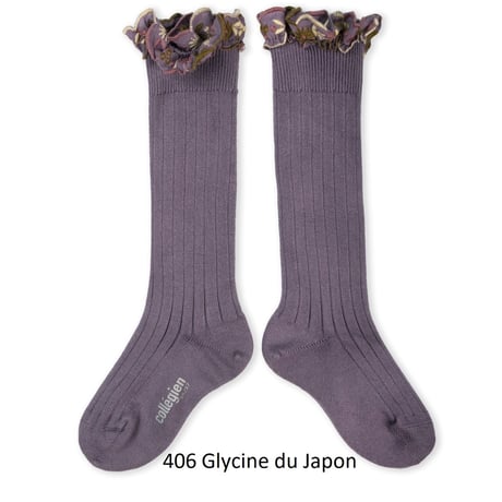 【 Collegien 】2967 Eglantine -  Embroidered Ruffle Ribbed Knee-high Socks