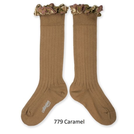 【 Collegien 】2967 Eglantine -  Embroidered Ruffle Ribbed Knee-high Socks