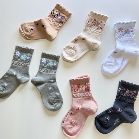 【 Collegien 】3465Camélia - Jacquard Flower Ankle Socks