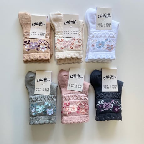 【 Collegien 】3465Camélia - Jacquard Flower Ankle Socks