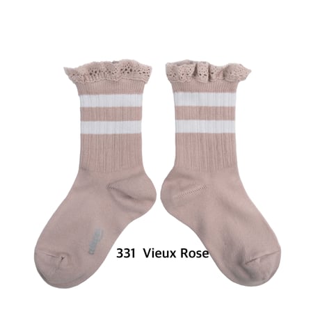 【collegien】8471  Nicole- Ribbed Varsity Crew Socks with Lace Trim