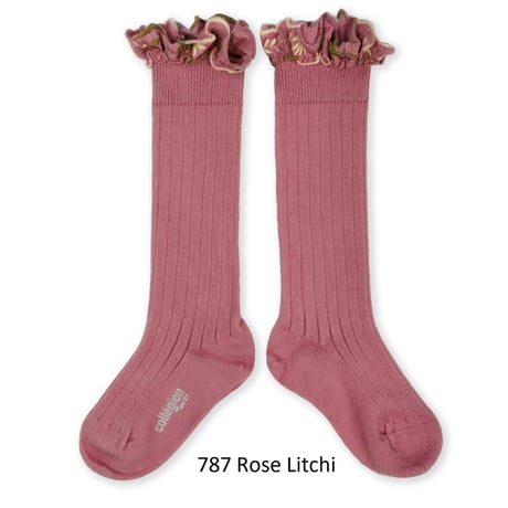【 Collegien 】2967 Eglantine -  Embroidered Ruffle Ribbed Knee-high Socks