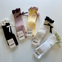 【Collégien 】2986 Domitille - Ribbed Knee-high Socks with Lace and Bow