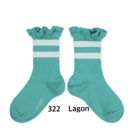 【collegien】8471  Nicole- Ribbed Varsity Crew Socks with Lace Trim