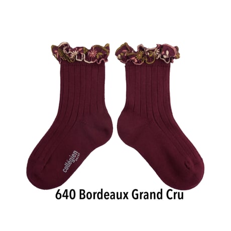 【 Collegien 】3467 Anémone - Embroidered Ruffle Ribbed Ankle Socks