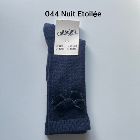 【 Collegien 】Isaure - Pointelle Merino Knee-high Socks with Velvet Bow