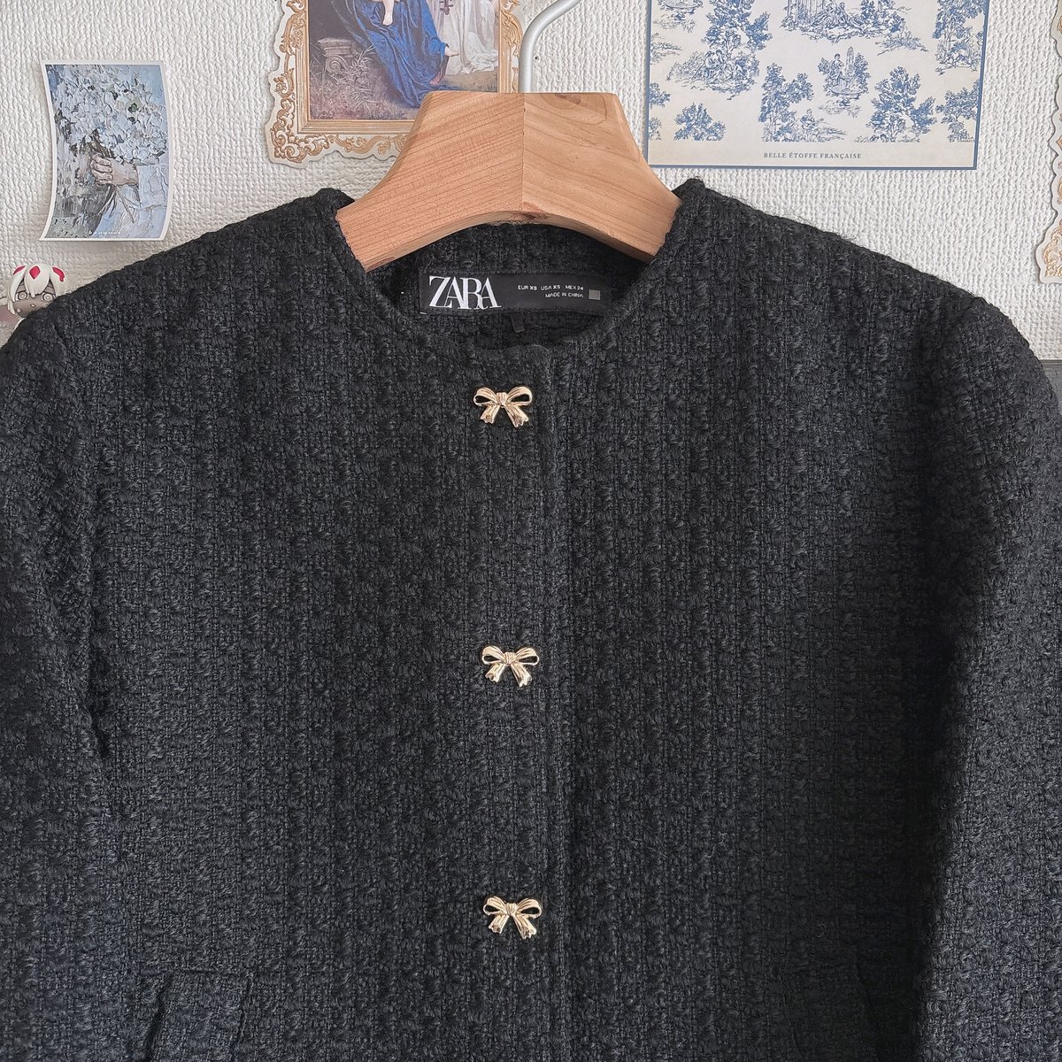 ZARA ループボタン付きテクスチャードジャケット | anonymous