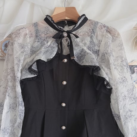 ROJITA 花柄シアースリーブフレアーワンピース