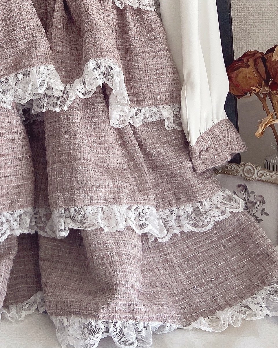 Ank Rouge リボンタイツイードティアードワンピース | anonymous