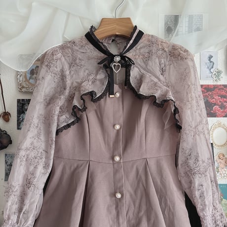 ROJITA 花柄シアースリーブフレアーワンピース