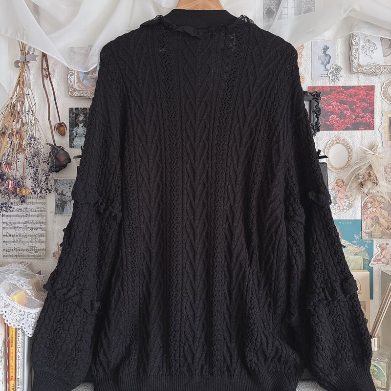 LIZ LISA はしごリボン透かしロングカーディガン ピンク LIZ LISA Official Online Store Girly Fashion｜ Tokyo Kawaii Life