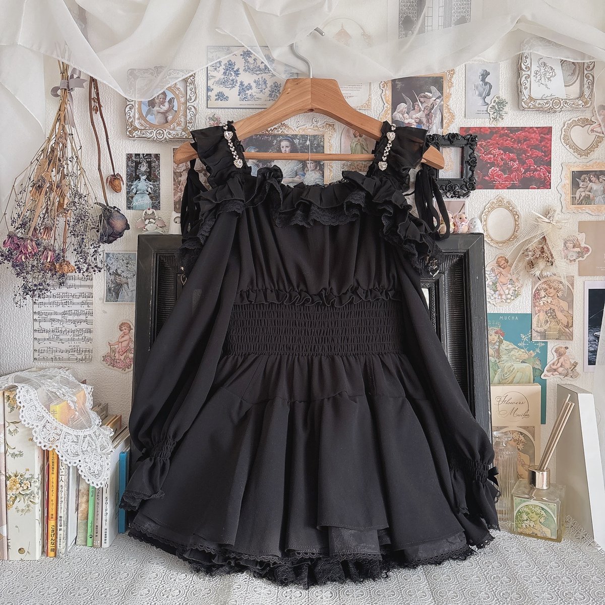 LIZLISA オフショルシフォンセットアップ 黒 ブラック LIZ LISA オフショルシフォンセットアップ | anonymous