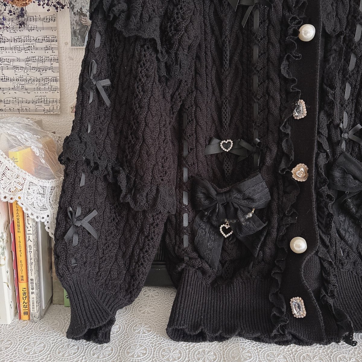 LIZ LISA はしごリボン透かしロングカーディガン | anonymous