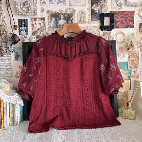 axes femme 袖刺繍カットソー