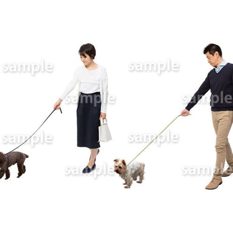 人物切抜きセット☆アットホーム　犬の散歩　1_set148