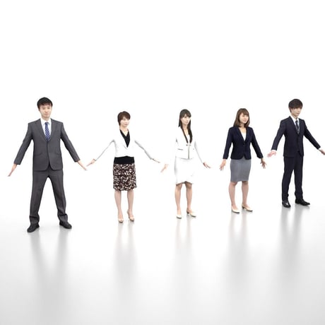 3D人モデルAポーズ5体セット　001_Apose-set
