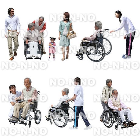 人物切抜きセット☆シニア介護・車いす　1_set042