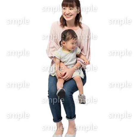 Cutout People　座る親子　KK_471