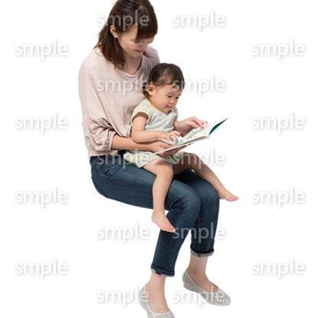 Cutout People　座る親子　KK_474