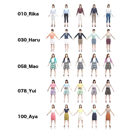 3D人モデルAポーズ5体セット　006_A-set