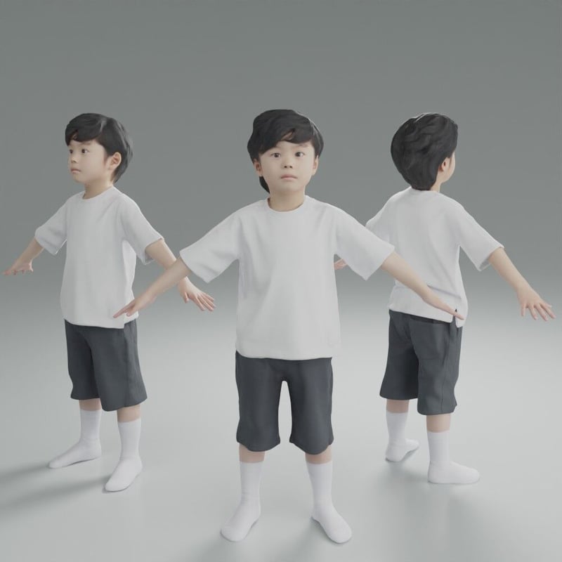 3D人モデルAポーズ 228_Rui K (靴下) | NO-N-NO 人物切り抜き素材と3D