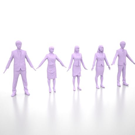 3D人モデルAポーズ5体セット　001_Apose-set