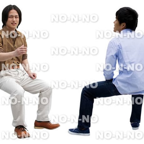 人物切抜きセット☆座る-にぎやかペア　1_set015