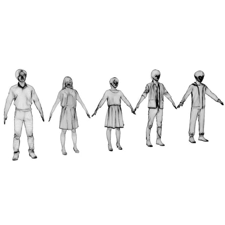 3D人モデルAポーズ5体セット　003_Apose-set