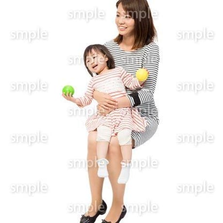 Cutout People　座る親子　KK_478