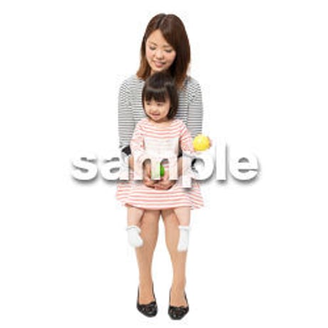 Cutout People　座る親子　KK_476