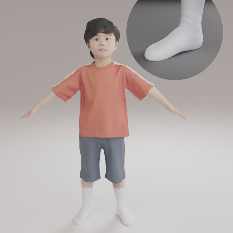 3D人モデルAポーズ 228_Rui K (靴下) | NO-N-NO 人物切り抜き素材と3D