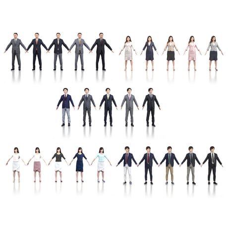 3D人モデルAポーズ5体セット　002_Apose-set