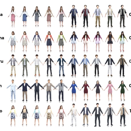 3D人モデルAポーズ10体セット　004_A-set
