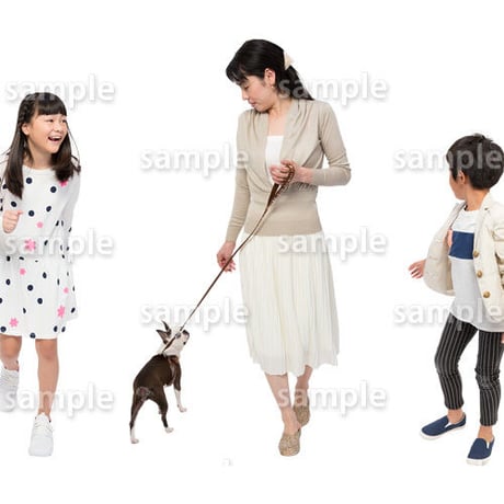 人物切抜きセット☆アットホーム　犬の散歩　1_set148