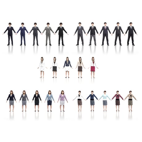 3D人モデルAポーズ5体セット　001_Apose-set