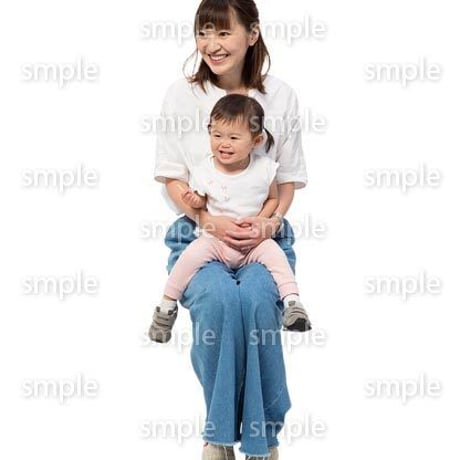 Cutout People　座る親子　KK_466