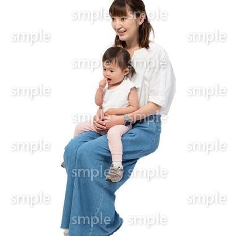 Cutout People　座る親子　KK_467