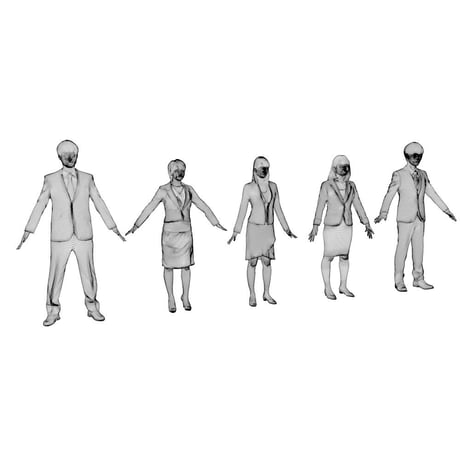 3D人モデルAポーズ5体セット　001_Apose-set