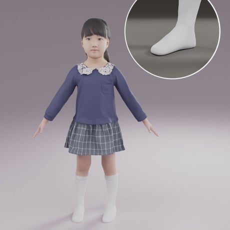 3D人モデルAポーズ　241_Emi  K(靴下)