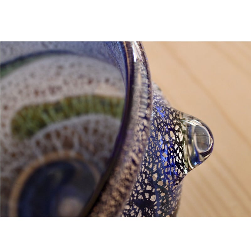 沖縄 琉球ガラス 稲嶺盛一郎氏 土紋手つきアイスペール 宙吹きガラス