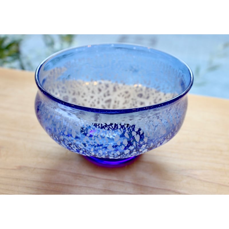 稲嶺盛吉　抹茶碗　硝子　抹茶茶碗　茶碗　茶道具　共箱　琉球ガラスの名工 沖縄 琉球ガラス 稲嶺盛一郎さん 冷抹茶茶碗 宙吹きガラス工房虹≪耐熱